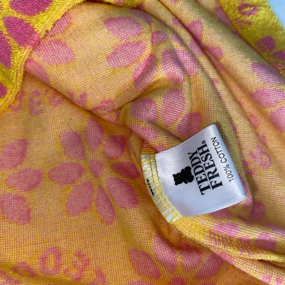 Teddy Fresh Dress Womens Large Yellow Pink Boho Retro Floral Terry Cloth New - Picture 7 of 10